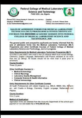 Federal School of Medical Lab Technology Admission Form