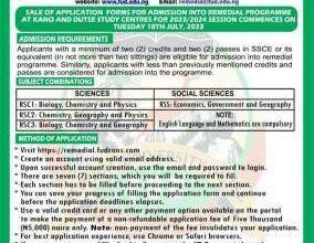FUD Remedial Programmes Admission Form