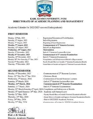 Karl Kumm University Academic Calendar