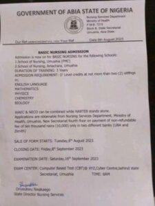 Abia State Basic Nursing Admission Form