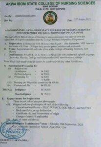 Akwa Ibom College of Nursing Sciences Basic Midwifery Admission Form