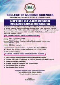 College of Nursing National Orthopaedic Hospital ND & HND Nursing Form