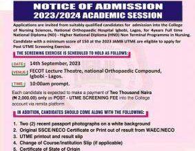 College of Nursing National Orthopaedic Hospital ND & HND Nursing Form