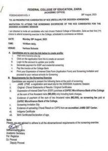 FCE Zaria Affiliated to ABU Post-UTME Form