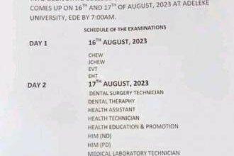 Osun State College of Health Technology Entrance Exam Date