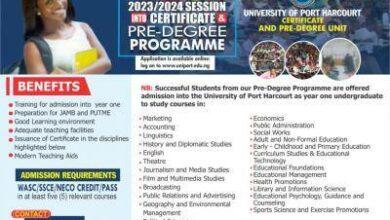 UNIPORT Pre-Degree & Certificate Admission