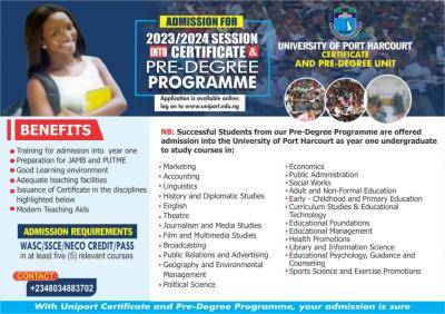 UNIPORT Pre-Degree & Certificate Admission