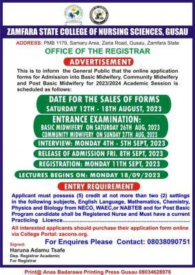 Zamfara State College of Nursing Midwifery Admission Form