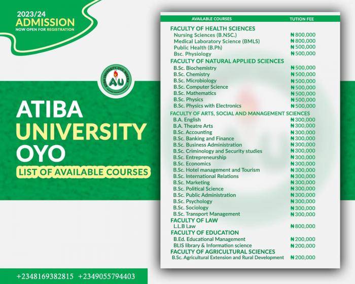 Atiba University School Fee Schedule