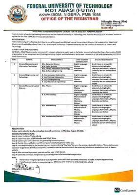 Federal University of Tech Ikot-Abasi Post-UTME Form