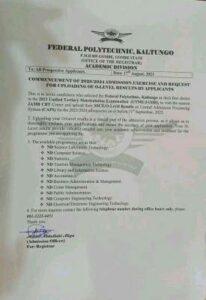 Fed Poly Kaltungo post Utme Screening Exercise & Request for upload of O'level Results 