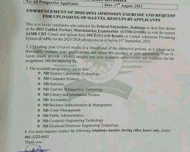 Fed Poly Kaltungo post Utme Screening Exercise & Request for upload of O'level Results