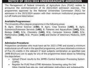 Federal University of Agriculture Zuru Post-UTME Form