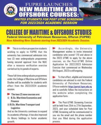 FUPRE College of Maritime & Offshore Studies Undergraduate Admission Form