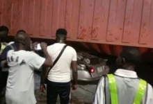 Three Injured As Container Falls, Crushes Car In Lagos