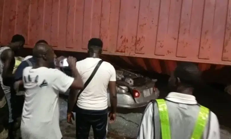 Three Injured As Container Falls, Crushes Car In Lagos