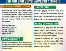FCE (Tech) Gombe affiliated with UDUS Degree Admission Form