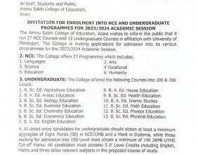 Aminu Saleh College of Education NCE & Degree Form