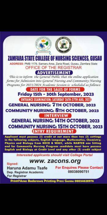 Zamfara State College of Nursing General & Community Nursing Form