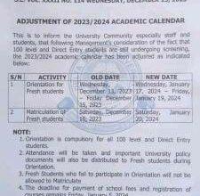 DELSU Adjusted Academic Calendar