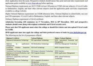 Federal College of Agricultural Produce Technology Admission Form
