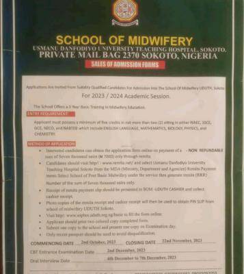 UDUTH school of Midwifery admission form