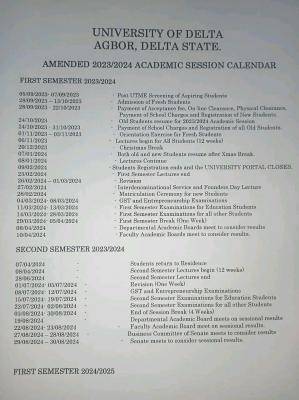UNIDEL Amended Academic Calendar