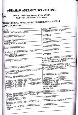 Abraham Adesanya Polytechnic Academic Calendar