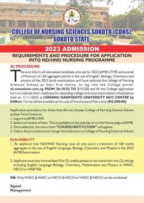 College of Nursing Sciences Sokoto ND/HND Nursing Admission Form