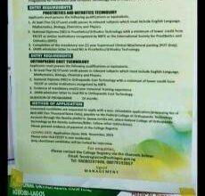 Federal College of orthopedic Technology HND Admission Form