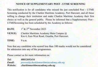 Charkin Maritime Academy Supplementary Post-UTME Screening