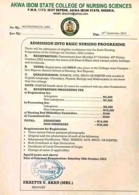 Akwa Ibom State College of Nursing Sciences Basic Nursing Form