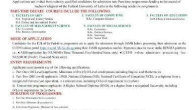 FULAFIA Centre for Continuing Education Part Time Degree Admission Form