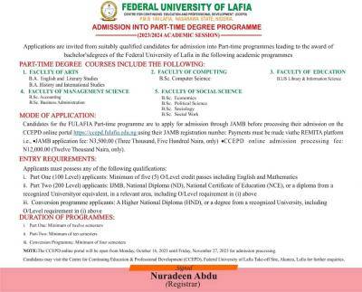 FULAFIA Centre for Continuing Education Part Time Degree Admission Form