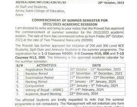 Aminu Saleh COE Summer Semester Resumption Date