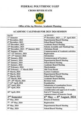 Federal Polytechnic Ugep Academic Calendar