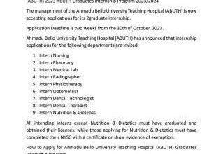 ABUTH Graduates Internship Program Admission Form