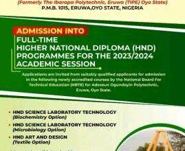 AOPE Admission into Newly Accredited full-time HND Programmes