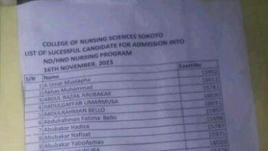 College of Nursing Sciences Sokoto ND/HND Admission List
