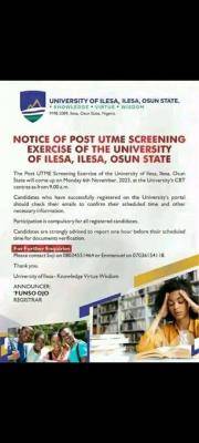 University of Ilesa Post-UTME Screening Exercise