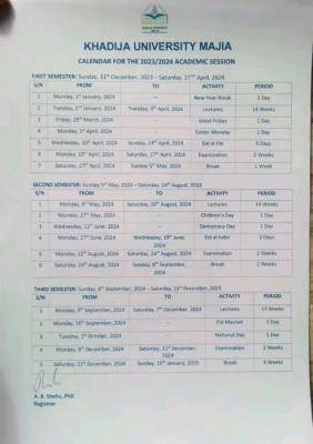 Khadija University Academic Calendar