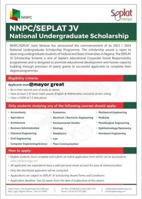 NNPC/SEPLAT JV National Undergraduate Scholarship Programme