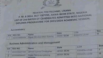 Federal Polytechnic Ukana 2nd batch ND Admission List