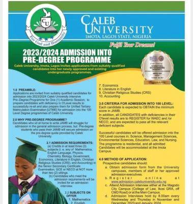 Caleb University Pre-degree Admission Form