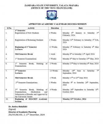 ZAMSU Academic Calendar