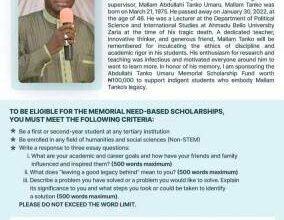 Abdullahi Tanko Umaru Memorial Scholarship Scheme