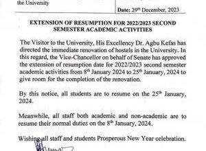 TASU Extends Resumption of Academic Activities for Second Semester