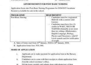 Taraba State College of Nursing Post Basic Nursing Admission Form