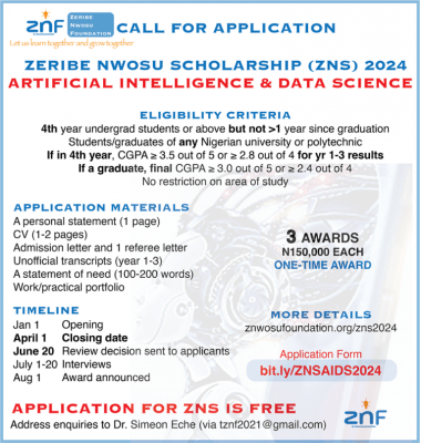 Zeribe Nwosu Scholarship on Artificial Intelligence and Data Science