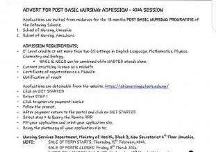 Abia State school of Nursing Post Basic Nursing Admission Form